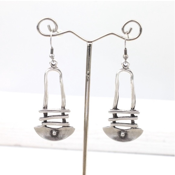 New Native Tribal Handmade Sterling Silver Antique Style Geo Dangle Earrings - Picture 6 of 16